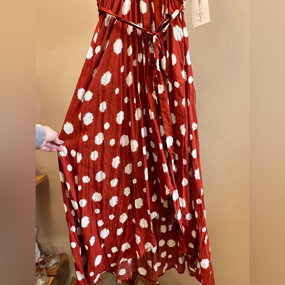 Rust red maxi dress with balloon sleeves and front tie - Picture 2 of 5